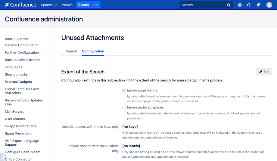 Unused Attachments Configuration Tab