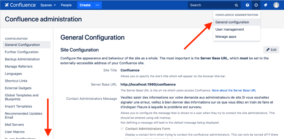 General Configuration Menu Option